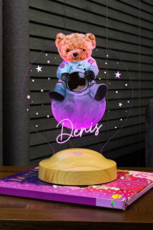 Sevgilambası Renkli Baskılı  Ayı Teddy Doğum Günü Hediyesi Led Lamba Gece Lambası