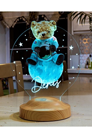 Sevgilambası Renkli Baskılı  Ayı Teddy Doğum Günü Hediyesi Led Lamba Gece Lambası