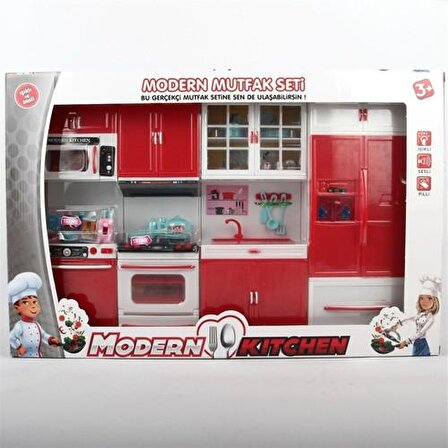 Işıklı ve Sesli 3D Modern Mutfak 4'lü Set Kırmızı 1014