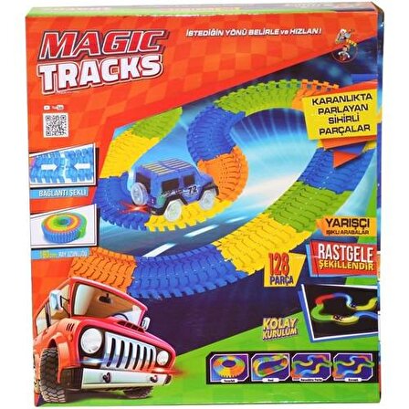 Magic Tracks Karanlıkta Parlayan Yarış Pisti ve Işıklı Yarışçı Arabalar, 128 Parça