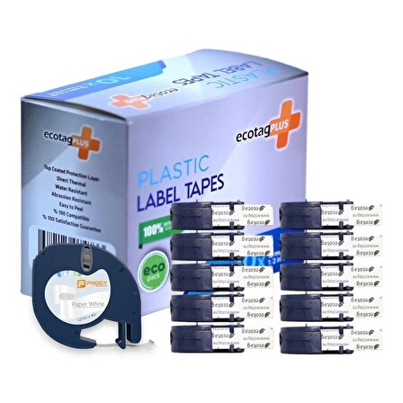 Dymo Letratag Etiket Yazcı ve 10 Adet EcotagPlus Şerit Etiket 12 mm x 4 mt Kagıt Beyaz