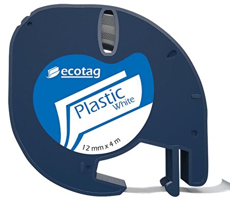Ecotag Dymo Letratag Şerit Etiket Plastik Beyaz 12 mm x 4 mt 