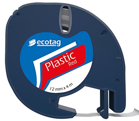 Ecotag Dymo Letratag Şerit Etiket Plastik Kırmızı 12 mm x 4 mt 