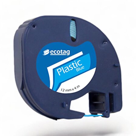 Ecotag Dymo Letratag Şerit Etiket Plastik Mavi 12 mm x 4 mt 