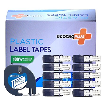 Dymo Letratag Etiket Yazcı ve 10 Adet EcotagPlus Şerit Etiket 12 mm x 4 mt Plastik Beyaz