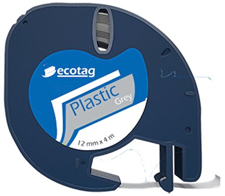 Ecotag Dymo Letratag Şerit Etiket Plastik Gri 12 mm x 4 mt 