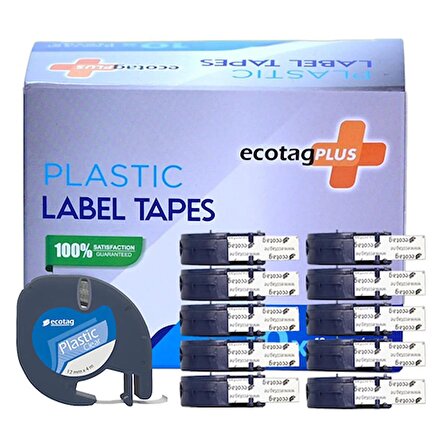 Dymo Letratag Etiket Yazcı ve 10 Adet EcotagPlus Şerit Etiket 12 mm x 4 mt Plastik Seffaf
