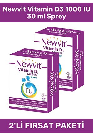 Newvit Vitamin D3 1000 IU 30 ml Sprey 2'li Set