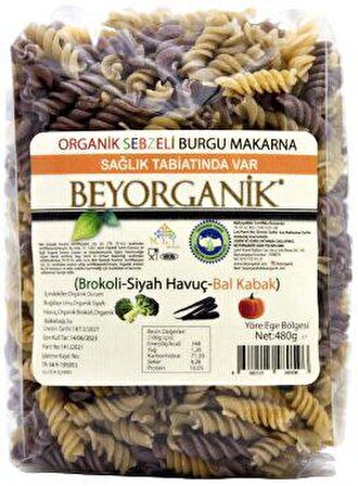 Beyorganik Organik Sebzeli Burgu Makarna Siyah Havuç-Brokoli-Balkabağı 480gr
