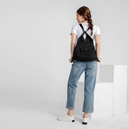 Nano Metalik Kumaş Kadın Sırt Çantası Smart Bags 1205 Siyah