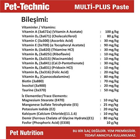 Pet Technic Multi Plus Yavru-Yetişkin Deri ve Tüy Sağlığı Destekleyici Multi Vitamin Macun 2 x 100 gr