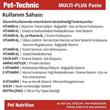 Pet Technic Multi Plus Yavru-Yetişkin Deri ve Tüy Sağlığı Destekleyici Multi Vitamin Macun 2 x 100 gr