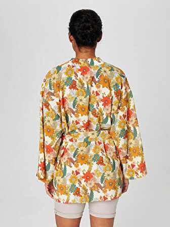 Alleggria Paula Bej Zemin Renkli Çiçekli Kimono E64803