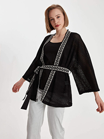 Şerit Detaylı Ajurlu Kimono 66491