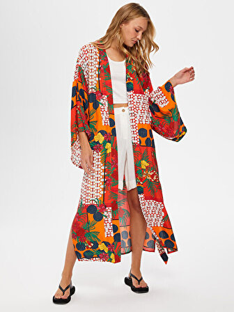 Alleggrıa Olıvıa Tropik Desen Uzun Kimono 66022