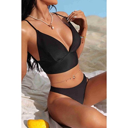 Angelsin Şık Bikini Üstü Siyah