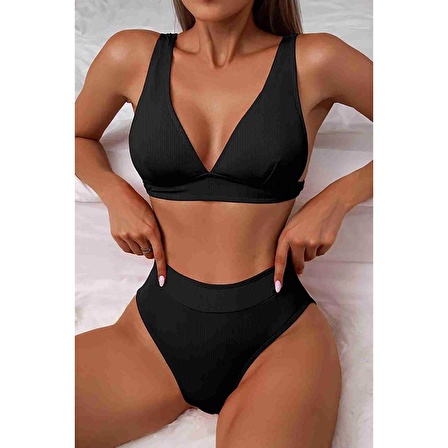 Angelsin Şık Bikini Üstü Siyah