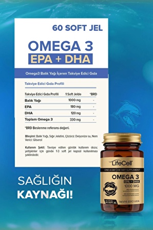 Lifecell Omega3 Epa Dha 1000mg - 60 Adet Soft Jel Balık Yağı Desteği