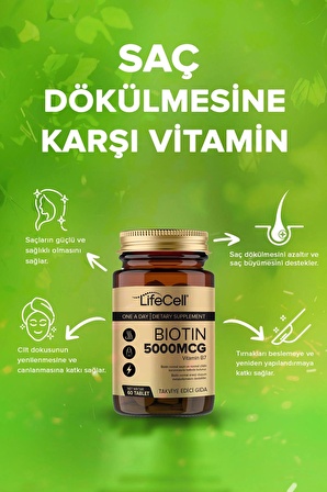 Lifecell Biotin 5000 Mcg - Saç Ve Tırnak Vitamini Gıda Takviyesi