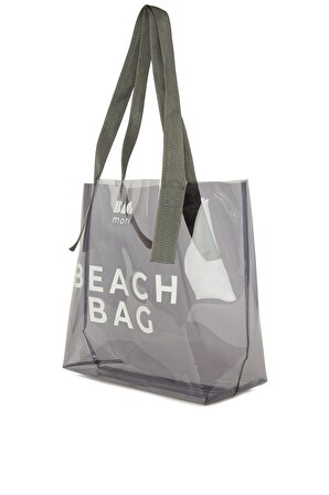 Gri  Beach Bag Baskılı Şeffaf Plaj Çantası M000007257