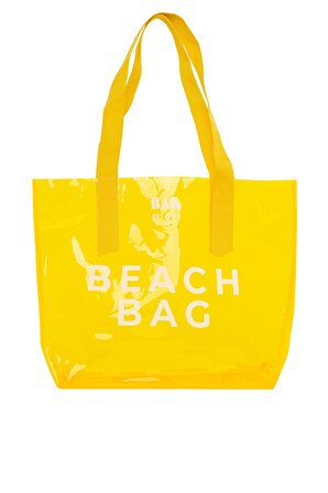 Sarı  Beach Bag Baskılı Şeffaf Plaj Çantası M000007257