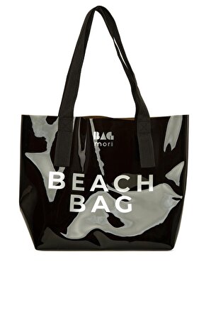 Siyah  Beach Bag Baskılı Şeffaf Plaj Çantası M000007257