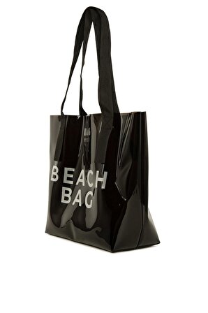 Siyah  Beach Bag Baskılı Şeffaf Plaj Çantası M000007257