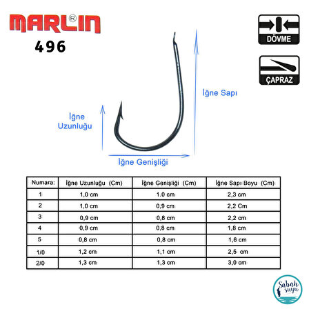 Marlin 496 Çapraz Tekli Olta İğnesi Mavi #1 (100 adet)