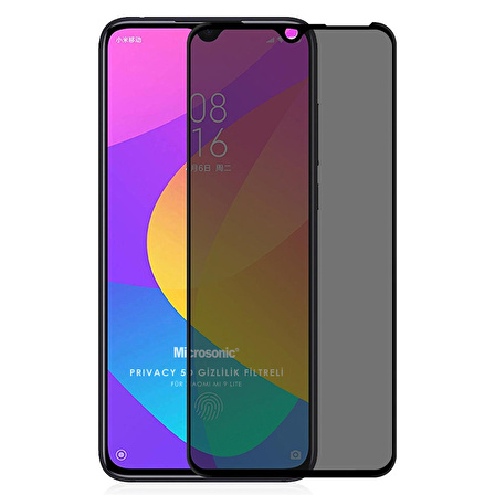 Microsonic Xiaomi Mi 9 Lite Privacy 5D Gizlilik Filtreli Cam Ekran Koruyucu Siyah