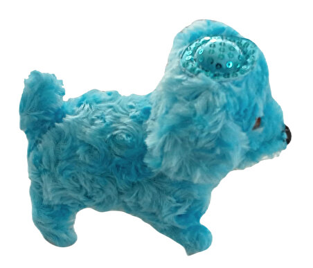 Açık Mavi Renk Kuyruk Sallayan Havlayan Işıklı Sesli Yürüyen Peluş Köpek -- Pil Hediyeli --