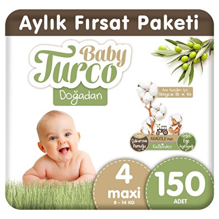 Baby Turco Doğadan 4 Numara Maxi 150'li Bel Bantlı Bez