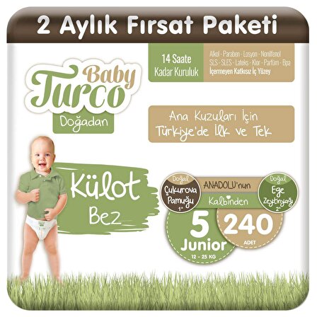 Baby Turco Doğadan 5 Numara Junior 240'lı Külot Bez