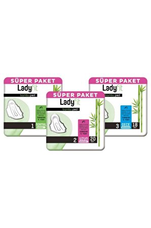 Ladyfit Bambu Ped Süper Avantajlı Paket Normal 24 Adet + Uzun 20 Adet + Gece 18 Adet