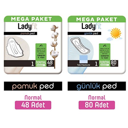 Lady Fit Normal Hijyenik Ped 48 Adet + Günlük Ped Mega Normal 80 Adet