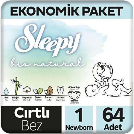 Sleepy Bio Natural 1 Numara Yenidoğan 64'lü Cırtlı Bez