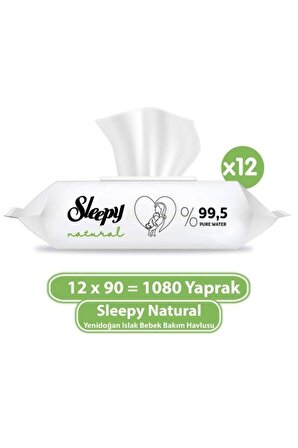 Sleepy Natural Yenidoğan Hipoalerjenik-Alkolsüz 12 x 90 Yaprak 12 Paket Islak Mendil