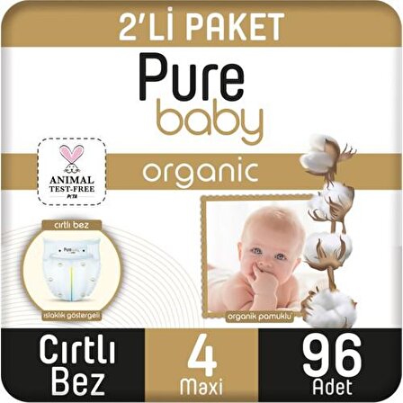 Pure Baby Organic 4 Numara Maxi 96'lı Cırtlı Bez