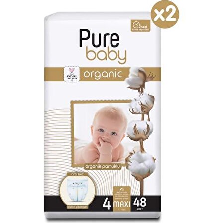 Pure Baby Organic 4 Numara Maxi 96'lı Cırtlı Bez