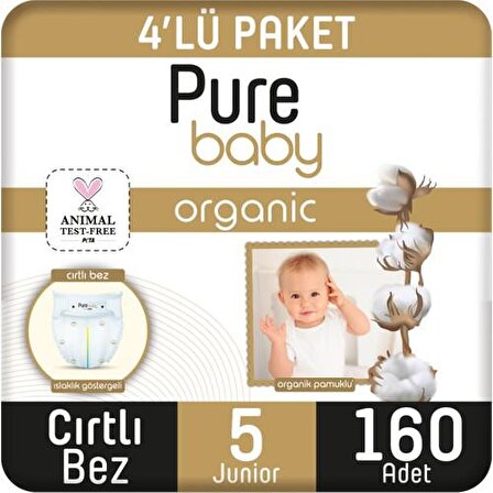 Pure Baby Organic 5 Numara Junior 160'lı Cırtlı Bez