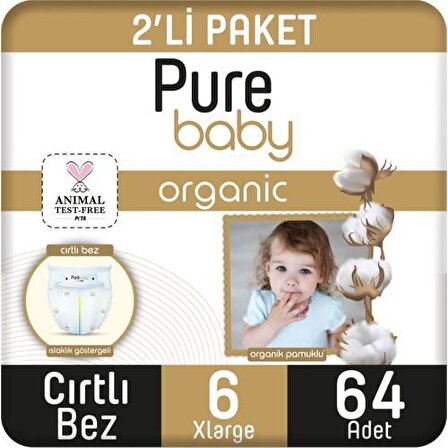 Pure Baby Organic 6 Numara X Large 64'lü Cırtlı Bez