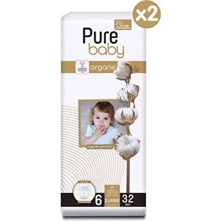 Pure Baby Organic 6 Numara X Large 64'lü Cırtlı Bez
