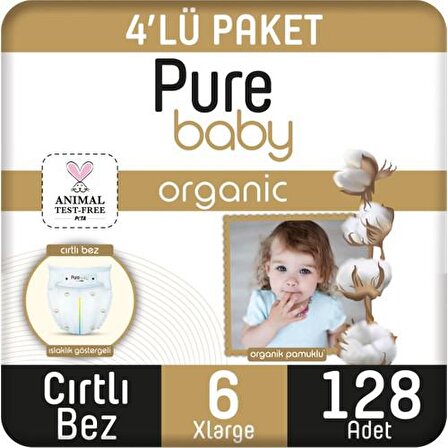 Pure Baby Organic 6 Numara X Large 128'li Cırtlı Bez