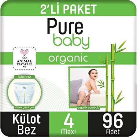 Pure Baby Organic 4 Numara Maxi 96'lı Külot Bez