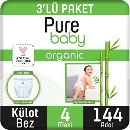 Pure Baby Organic 4 Numara Maxi 144'lü Külot Bez