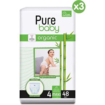 Pure Baby Organic 4 Numara Maxi 144'lü Külot Bez