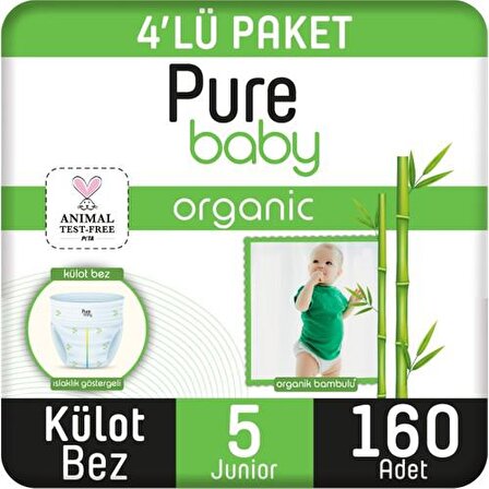 Pure Baby Organic 5 Numara Junior 160'lı Külot Bez