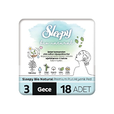 Sleepy Hijyenik Ped Bio Natural Super Eko Gece 18'li (24'lü)