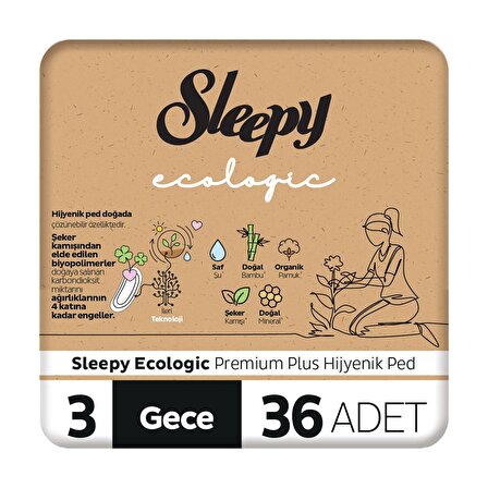 Sleepy Ecologic Premium Plus Gece Hijyenik Ped 36 Adet