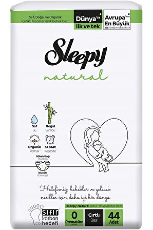 Sleepy Natural Cırtlı 0 Numara Prematüre 44'lü Bebek Bezi