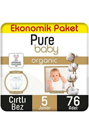 Pure Baby Organic 5 Numara Junior 76'lı Cırtlı Bez